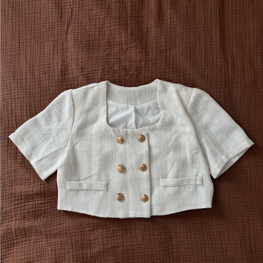 White Old Money Tweed Cropped Top
